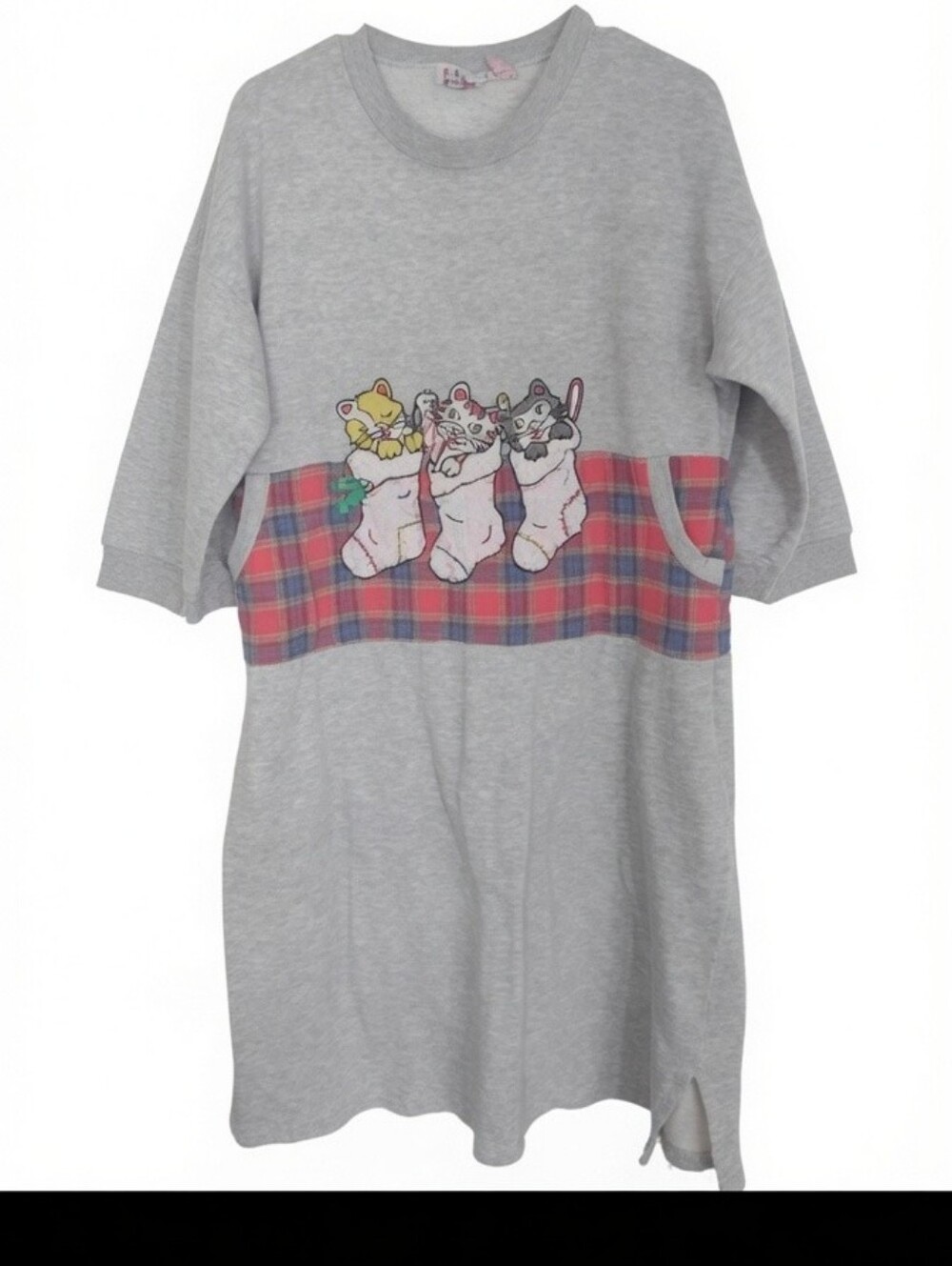 VTG 80s Comfy Club Christmas Sleep Shirt Medium Cat Print Cozy‎ Lounge